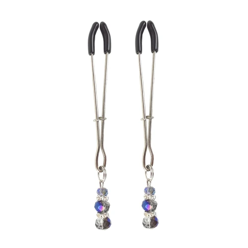 На фото зображено металеві затискачі для сосків Art of Sex - Nipple Clamps Lovely Blue для жінок на білому тлі.