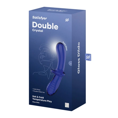 На фото зображено синій скляний подвійний ділдо Satisfyer Double Crystal (light blue) унісекс на білому тлі.