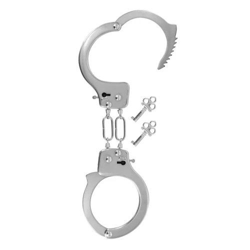 На фото изображены металлические наручники Fetish Tentation Soft adjustable metal wrist cuffs унисекс на светлом фоне