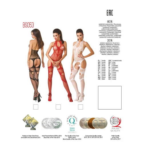 Бодистокинг Passion BS053 black, комбинезон, имитация чулок и пояса