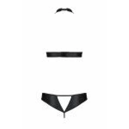 Passion Malwia Set with Open Bra black L/XL - Комплект з еко-шкіри