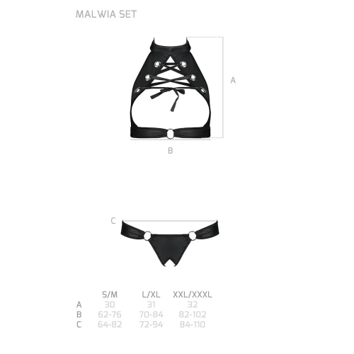 Passion Malwia Set with Open Bra black L/XL - Комплект з еко-шкіри