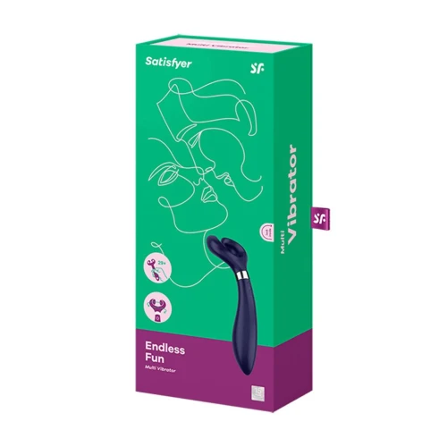 На фото зображено синій вібратор Satisfyer Endless Fun Blue для пар на білому тлі.