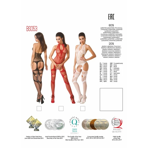 Бодистокинг Passion BS053 red, комбинезон, имитация чулок и пояса
