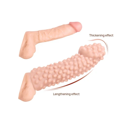 На фото зображено бежеву насадку на член Kokos Extreme Sleeve ES.10 М для пар на білому тлі.