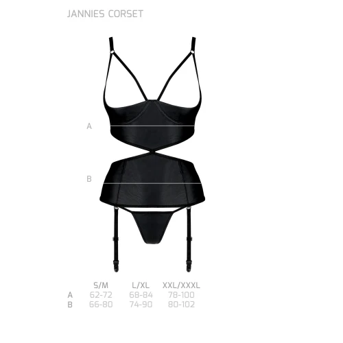 Passion JANNIES CORSET black XXL/XXXL - Жіночий корсет з відкритим ліфом