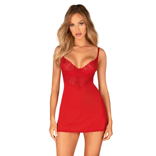 Obsessive Ingridia chemise & thong XS/S - Червоний пеньюар