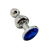 Wooomy Lollypop Double Ball Metal Plug Blue L - Анальная пробка с синим камнем