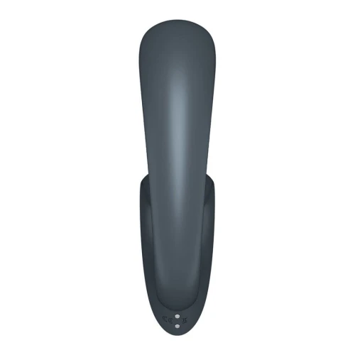 На фото зображено сірий вібратор у трусики Satisfyer G for Goddess 1 Dark Grey для пар на білому тлі.
