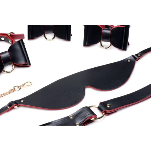 На фото изображен черный набор БДСМ Master Series Bow - Luxury BDSM Set With Travel Bag унисекс на светлом фоне