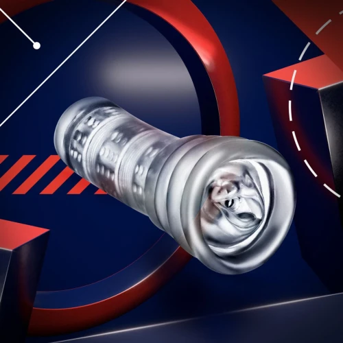 На фото зображений білий мастурбатор Rize by Blush - Luz Glow in the Dark Masturbator, що світиться у темряві для чоловіків на темному тлі