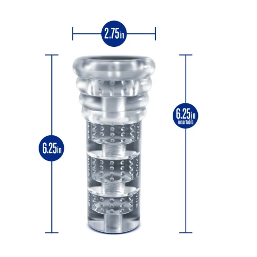 На фото зображений білий мастурбатор Rize by Blush - Luz Glow in the Dark Masturbator, що світиться у темряві для чоловіків на світлому тлі