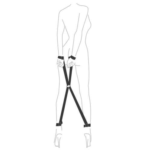На фото зображено чорний набір для фіксації Art of Sex - BDSM Crosswise унісекс на світлому фоні