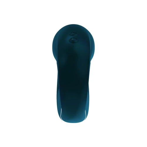 На фото зображено темно-синій вібратор-пульсатор із вакуумною стимуляцією Adrien Lastic My G Teal для жінок на білому тлі.