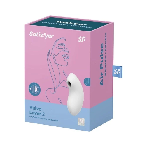 На фото изображен белый двойной вибратор вакуумный и с вибрацией Satisfyer Vulva Lover 2 White для женщин на белом фоне.