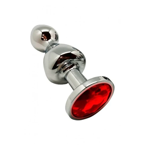 Wooomy Lollypop Double Ball Metal Plug Red L - Анальна пробка з каменем