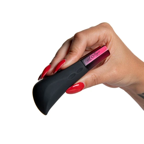 На фото зображений потужний бордовий міні-вібратор Hot Octopuss AMO для жінок на білому тлі.