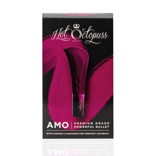 На фото зображений потужний бордовий міні-вібратор Hot Octopuss AMO для жінок на білому тлі.