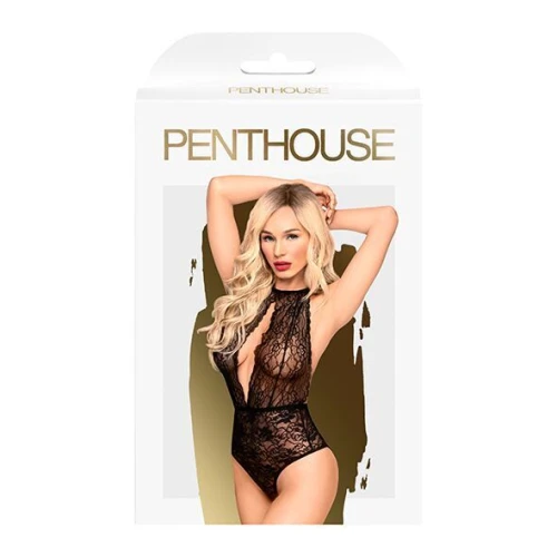 Penthouse Toxic Powder Black S/M - Боди с глубоким декольте и высокими трусиками 