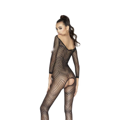 Бодистокинг Passion BS040 black, комбинезон с открытой грудью