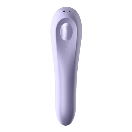На фото изображен фиолетовый вакуумный стимулятор с вибрацией Satisfyer Dual Pleasure Mauve для женщин на белом фоне.