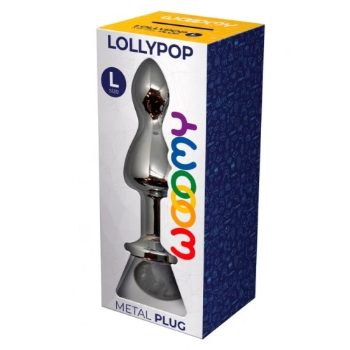 На фото изображена металлическая анальная пробка с камнем Wooomy Lollypop Double Ball Metal Plug L унисекс на светлом фоне