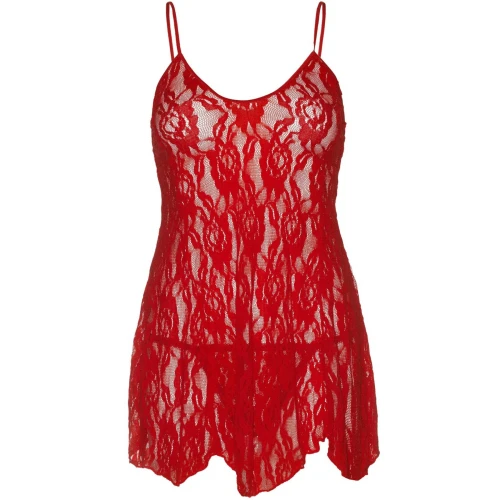 Leg Avenue Rose Lace Flair Chemise Red One Size - Шикарний пеньюар