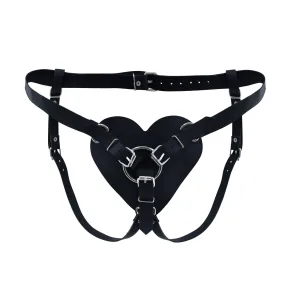 Feral Feelings Hearts Strap-on Belt Black- Трусики Серце для страпону з натуральної шкіри
