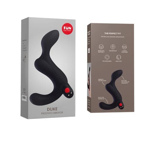 На цьому фото зображено чорний масажер простати Fun Factory DUKE для чоловіків на світлому фоні.