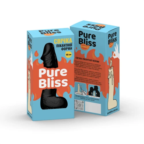 На фото изображена черная свеча в виде члена 15 см Pure Bliss MINI Black унисекс на белом фоне.