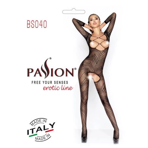 Бодистокинг Passion BS040 red, комбинезон с открытой грудью