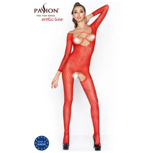 Бодистокинг Passion BS040 red, комбинезон с открытой грудью