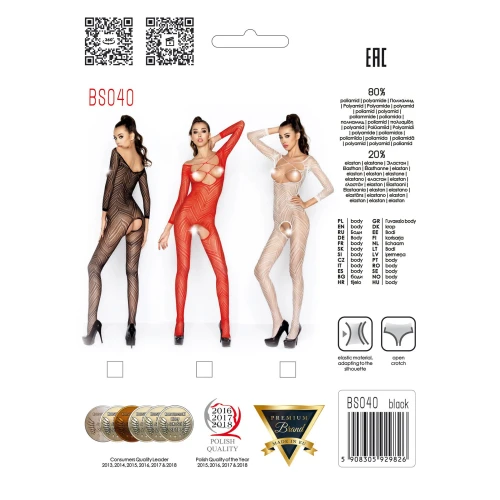 Бодистокинг Passion BS040 red, комбинезон с открытой грудью