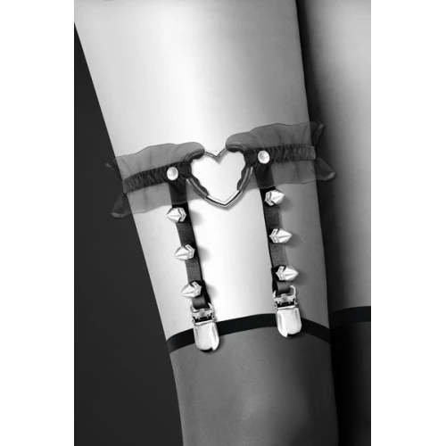 Bijoux Pour Toi - WITH HEART AND SPIKES Black - Гартер на ногу із серцем