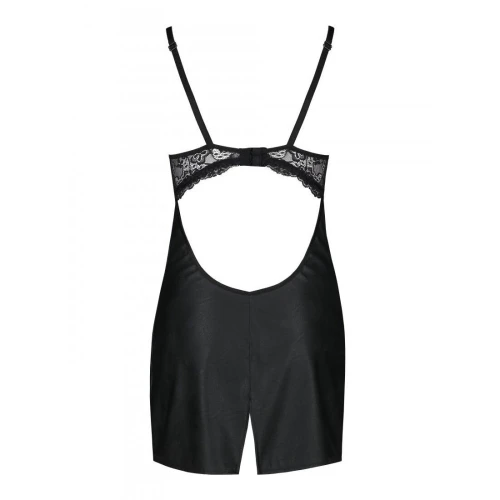 Passion Loona Chemise black S/M - Бебі-дол з еко-шкіри та мережива