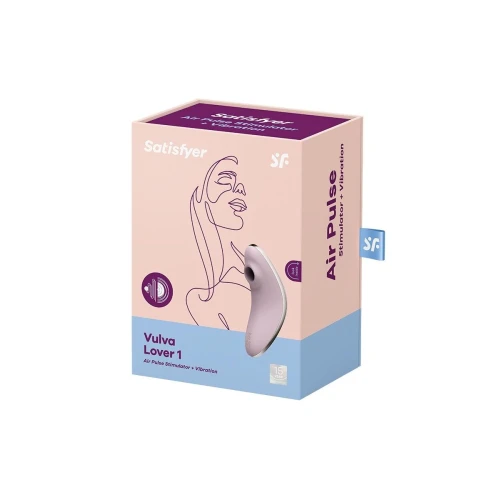 На фото зображено фіолетовий вакуумний стимулятор + вібратор Satisfyer Vulva Lover 1 Violet для жінок на білому тлі.