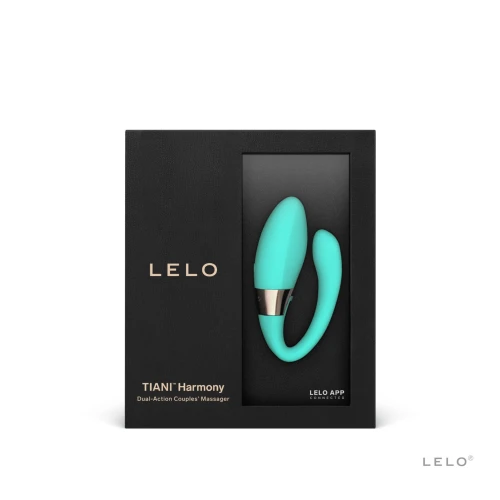 На фото зображено бірюзовий смарт-вібратор LELO Tiani Harmony Aqua для пар на білому тлі.