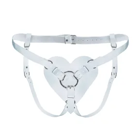 Feral Feelings Hearts Strap-on Belt White - Трусики Серце для страпону з натуральної шкіри