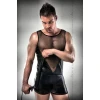 Комплект белья Passion 016 SET black S/M, шортики под латекс и полупрозрачная маечка