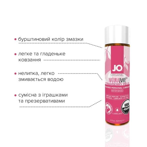 System JO NATURALOVE Strawberry (120мл) - Оральный лубрикант с экстрактом ромашки и листьев агавы