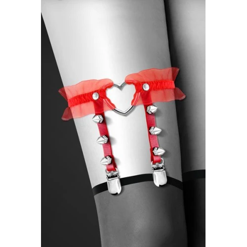 Bijoux Pour Toi - WITH HEART AND SPIKES Red - Гартер на ногу із серцем