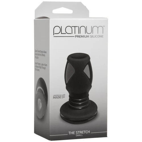 На фото изображен черный анальный туннель Doc Johnson Platinum Premium Silicone - The Stretch - Small - Black унисекс на светлом фоне