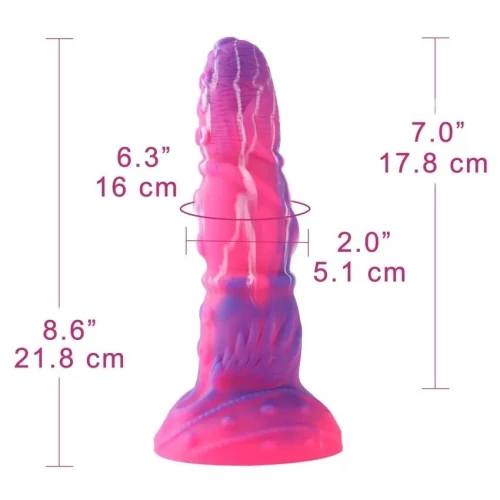 На фото зображено силіконове фіолетово-рожеве дилдо на присосці Hismith Silicone Tentacle Dildo Monster Series для жінок на білому тлі.