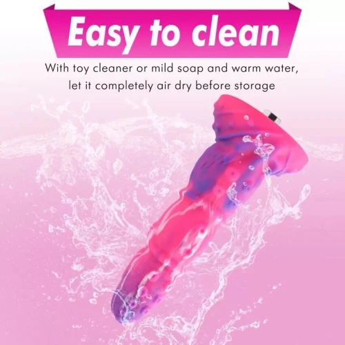 На фото зображено силіконове фіолетово-рожеве дилдо на присосці Hismith Silicone Tentacle Dildo Monster Series для жінок на рожевому тлі.