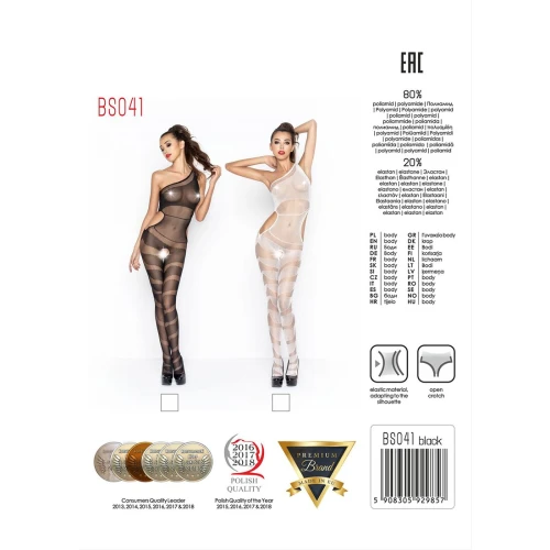 Бодистокинг Passion BS041 black, комбинезон, лямочка на одно плечо