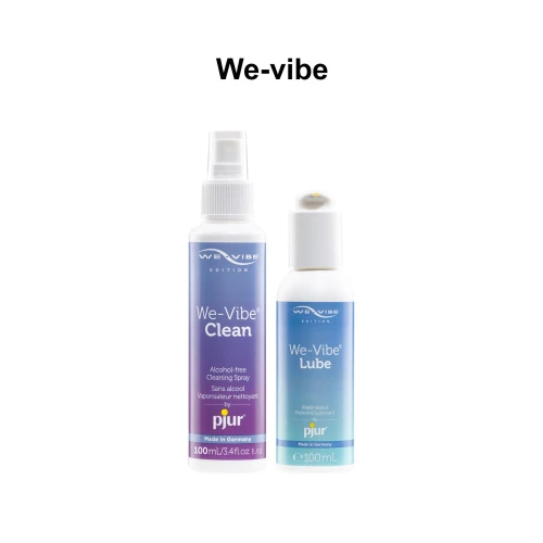 На фото изображен синий лубрикант на водной основе с дозатором Pjur We-Vibe Lube 100 мл унисекс на белом фоне.