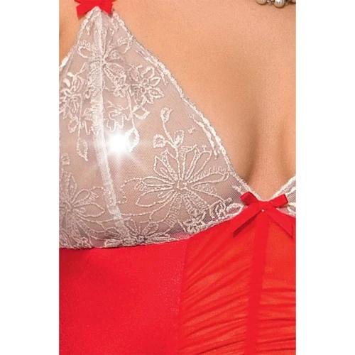 LORAINE BODY red L/XL - Эротическое боди с полупрозрачными элементами