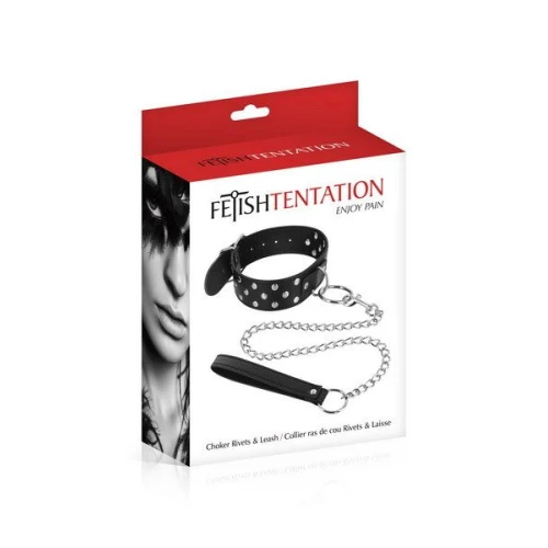 Fetish Tentation Rivets and Leash — Ошейник с заклепками