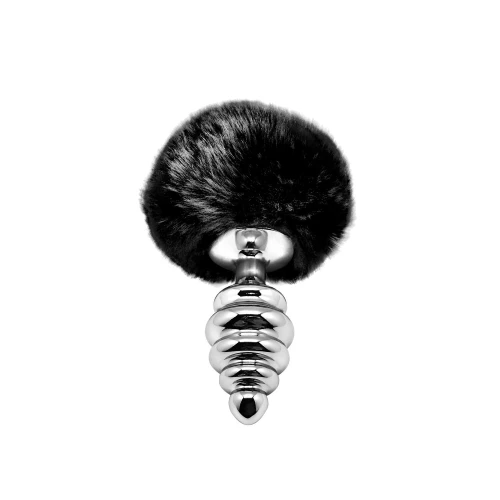 Металевий анальний затор Кролячий хвостик Alive Fluffly Twist Plug M Black