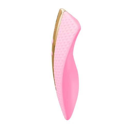 На фото зображено рожевий кліторальний вібратор Shunga - Obi Intimate Massager Light Pink для жінок на білому тлі.